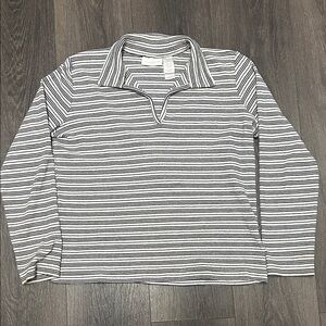 Y2K Collared V Neck Top with Stripes
